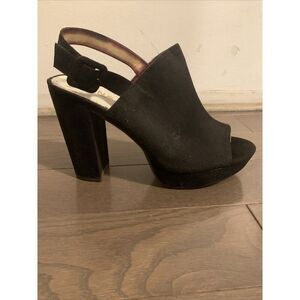 Anne Klein Womens Solid Vegan Suede Sling Back Block High Heel Sandals 8